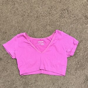 Garage Fuchsia Ribbed V-Neck Crop Top